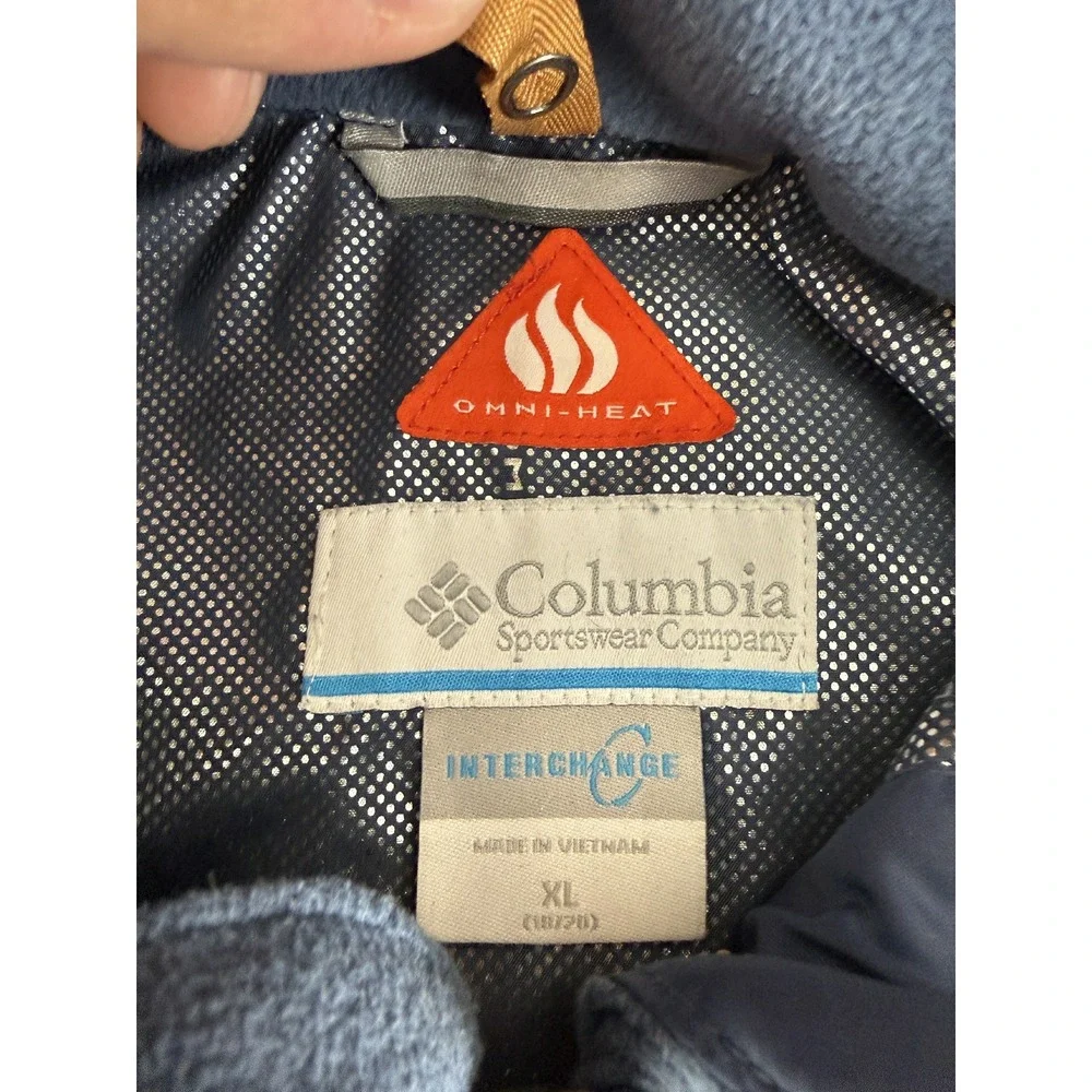 Columbia Sz‎ XL Omni-Heat Interchange Hooded Winter Jacket Blue/Yellow Long Boys